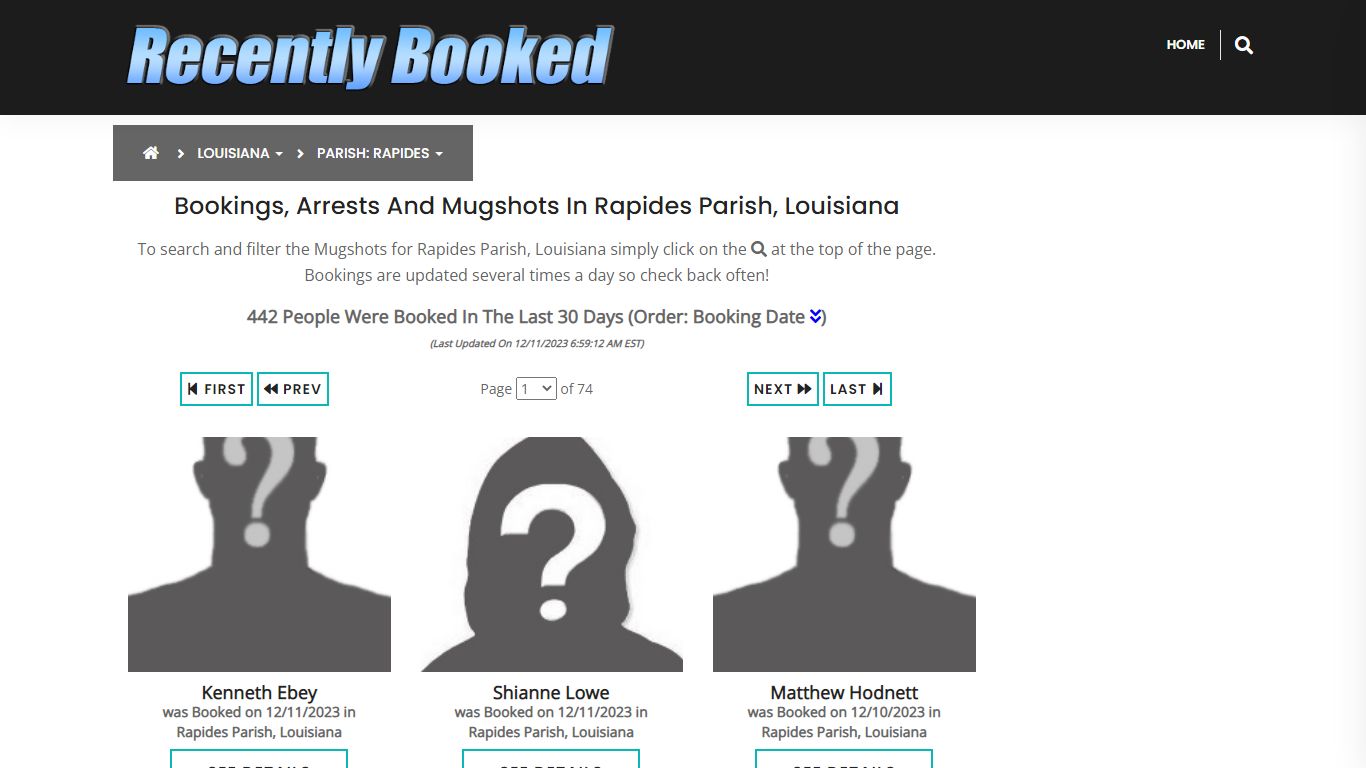 Bookings, Arrests and Mugshots in Rapides Parish, Louisiana